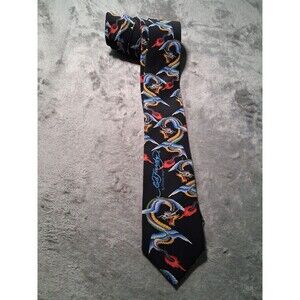 Ed Hardy Silk Necktie By Christian Audigier Black Dragon Serpent
